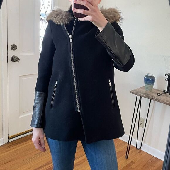 Sandro Paris Wool Blend Hooded Pea Coat Black S - Picture 1 of 10